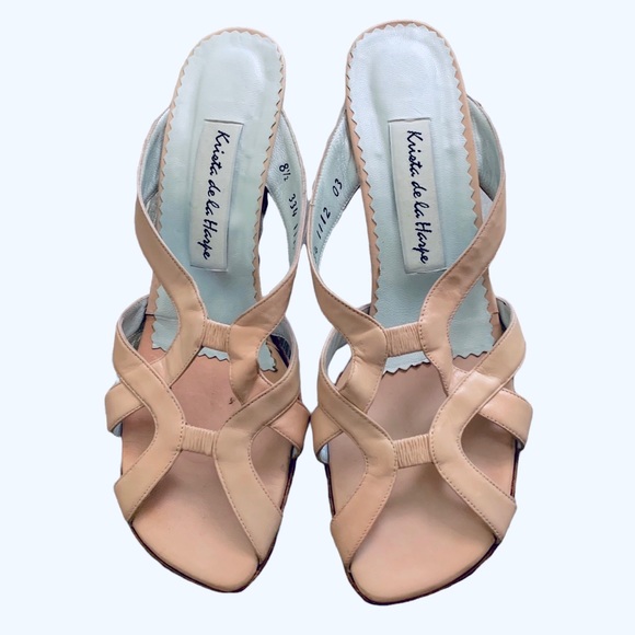 KRISTA DE LA HARPE NUDE SQUARE TOE KETTEN HEEL LEATHER SANDALS - Picture 8 of 15